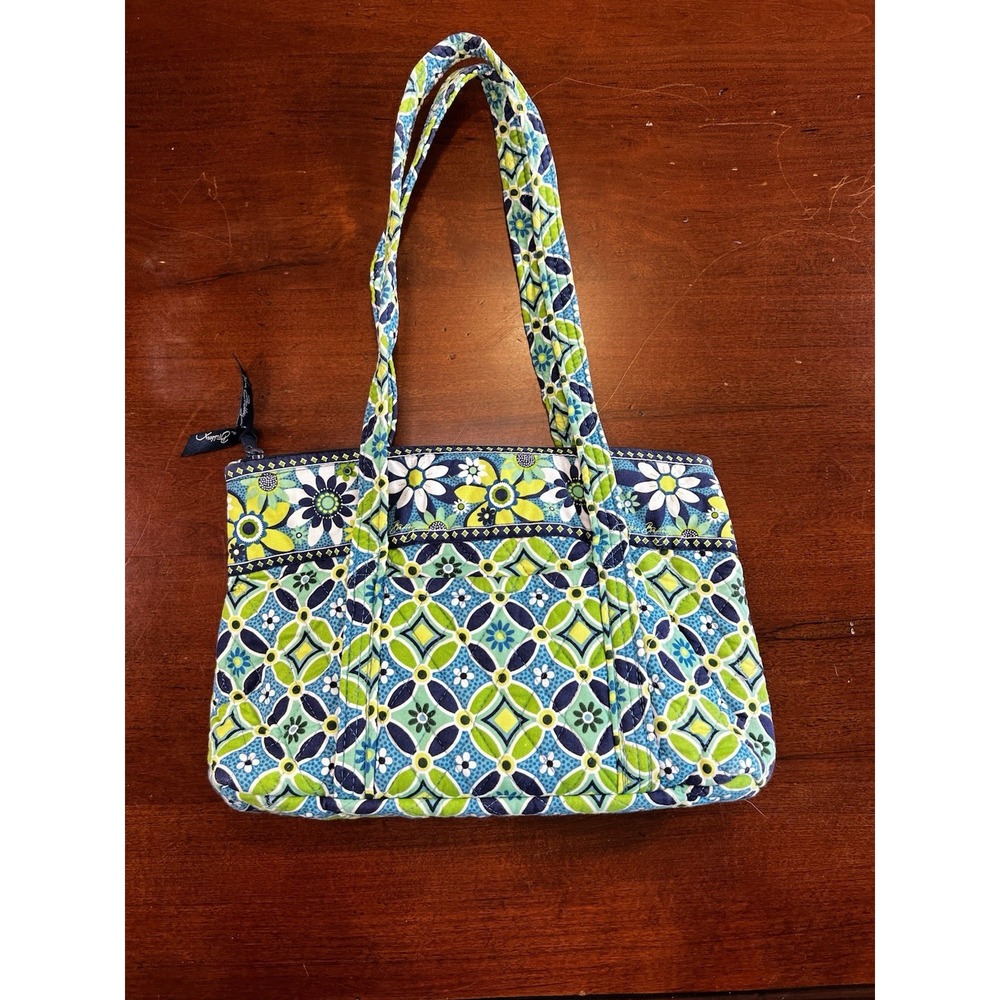 Vera Bradley Daisy‎ Daisy Tote Bag Quilted Flowers Blue Green Shoulder Bag Purse
